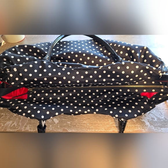 Kate Spade Stevie Baby Bag Large Black & White Polka Dot Nylon Diaper Bag Purse - Picture 4 of 14